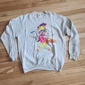 White Graphic Sweatshirt with Cartoon Print